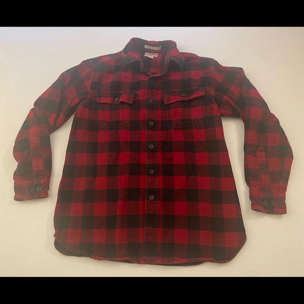 LL Bean Chamois Flannel Shirt Mens Large Red Black Buffalo Check Plaid Heavy